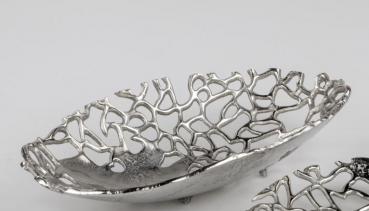 Schale oval 40x22cm auf kleinen Füßen Alu - Koralle aus Aluminium