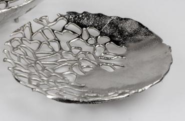 Schale rund 28cm auf kleinen Füßen Alu - Koralle aus Aluminium