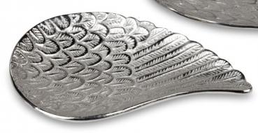 Schale Flügel 13x22cm aus silbernem Aluminium mit Relief