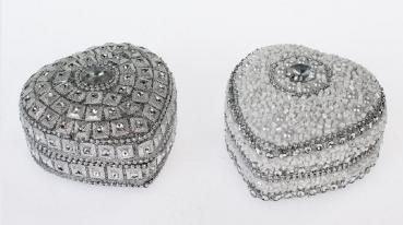 Dosen Paar Herz 7cm mit Perlen silber & weiss aus Metall Hand gefertigt