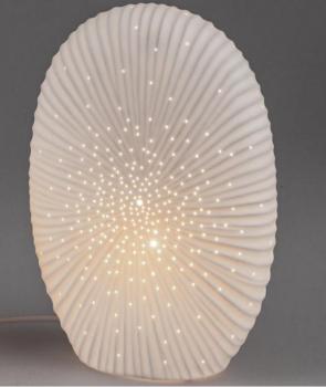 Lampe Kreise oval 22x32cm aus mattem Weißem Porzellan mit Durchbruch