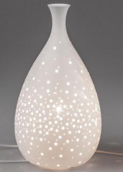 Lampe Vase Punkte 18x33cm aus Weißem, transparentem Porzellan gefertigt