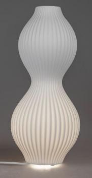 Lampe rund + bauchig 18 x 40cm aus mattem, weißem Porzellan mit Relief