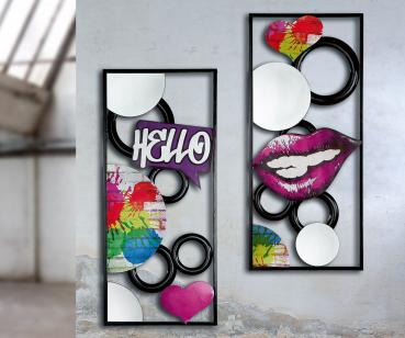 Wandrelief Street Art schwarz/mehrfarbig mit Spiegel Schriftzug Stückpreis