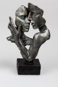 Skulptur Büste Paar auf Sockel Anthrazit aus Kunststein 19x32cm