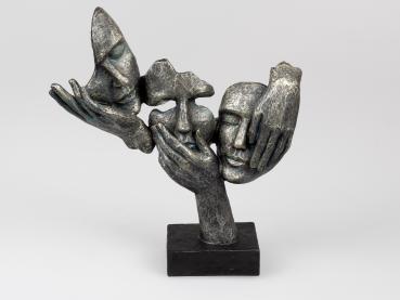 Skulptur Deko Objekt Büste 30 x 34cm Anthrazit auf Sockel Schwarz