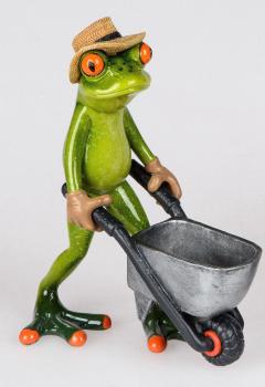 Frosch Gärtner hellgrün 17cm aus Kunststein mit witzigen Details