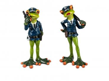 Frosch Paar Polizei hellgrün ca. 14cm aus Kunststein & witzige Details