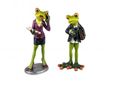 Frosch Paar Manager hellgrün 14cm aus Kunststein & witzige Details