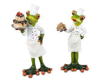 Frosch Paar Hobby Bäcker hellgrün 14cm aus Kunststein & witzige Details
