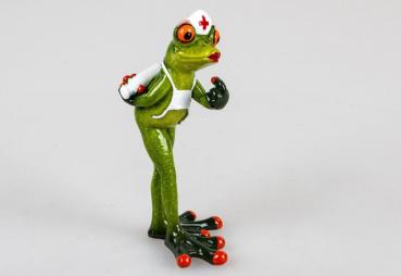 Deko-Figur Frosch hellgrün als Krankenschwester 17cm aus Kunststein