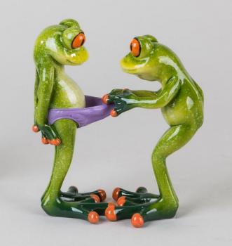 Frosch Paar Lustig hellgrün 14cm aus Kunststein mit witzigen Details