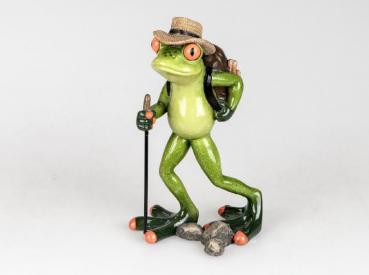 Frosch Figur hellgrün 17 cm aus Kunststein als Wanderer