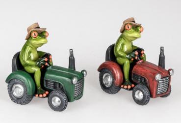 Frosch auf Traktor hellgrün 16cm aus Kunststein witzige Details Stückpreis