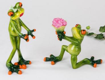 Frosch Figur Set hellgrün 16cm aus Kunststein mit witzigen Details