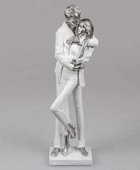 Paar stehend weiß Silber 46cm Deko-Figur aus Kunststein gefertigt