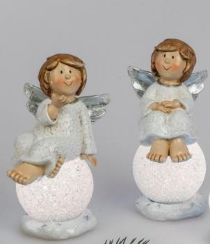 Engel auf LED Kugel handbemalt 20cm aus Kunststein gefertigt