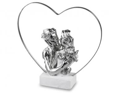 Büste Paar im Metall-Herz Weiss-Silber 29x29cm aus Kunststein gefertigt