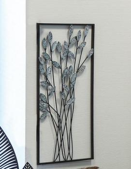 Wand-Deko Twigs dunkelbrauner Rahmen Blätter silber Metall 62 x 31 cm
