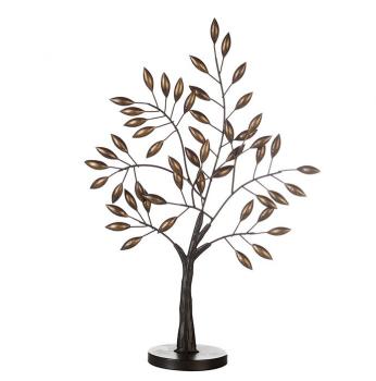 Skulptur Baum Oak Metall dunkelbraun Blätter brüniert auf runder Basis