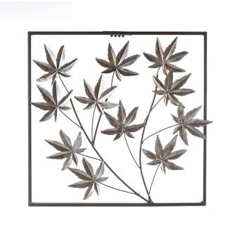 Wand-Deko Ahorn dunkelbrauner Rahmen Blätter silber Metall 30 x 30 cm