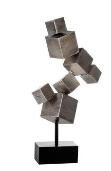 Skulptur Cubes aus Metall Würfel silber antik finish auf schwarzer Basis