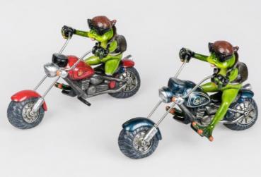 Frosch Biker hellgrün 22cm aus Kunststein mit witzigen Details Stückpreis