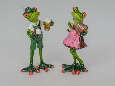 Frosch Paar Tracht hellgrün 14cm aus Kunststein mit witzigen Details