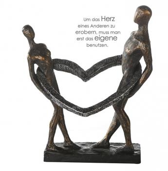 Skulptur Connected aus Poly · broncefinish Frau & Mann im Herz Höhe 31 cm