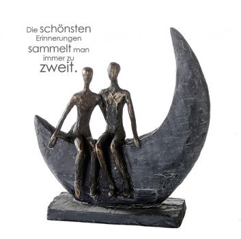 Skulptur Moon Poly bronzefarbene Figur Basis Dunkelgrau Höhe 23,5cm