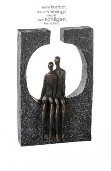 Skulptur Zweisamkeit Poly bronzefarbene Figur auf Basis dunkelgrau