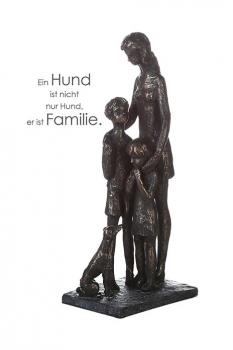 Skulptur Tierlieb Poly bronzefarbene Mutter mit 2 Kindern und Hund