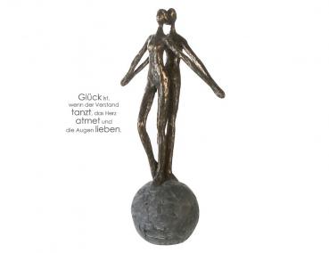 Skulptur Encourage Poly bronzefarbenes Pärchen auf grauer Kugel Basis