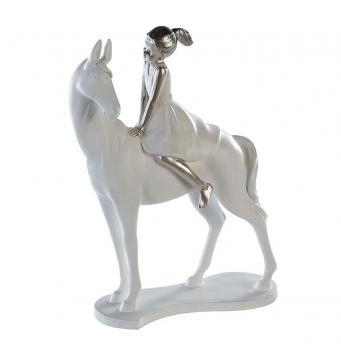 Skulptur Girl on Horse Poly weiß / silber auf Basis Höhe 25cm