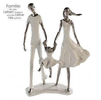 Skulptur Family Poly weiß silber auf Basis Höhe 31cm