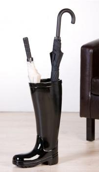 Schirmständer Stiefel aus Keramik schwarz mit Kunststoff-Topf innen