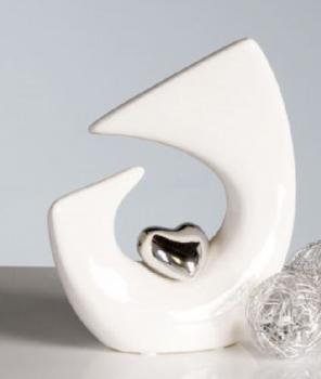 Skulptur Figur Objekt Deko Balance Heart aus Keramik weiß silber