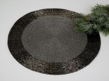 Untersetzer Platzset rund aus Perlen Hand gefertigt 35cm schwarz-silber
