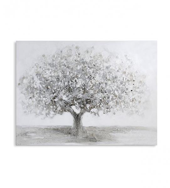 Ölbild Big Tree weiß grau silber mit Acrylstruktur Baum Alu Applikation