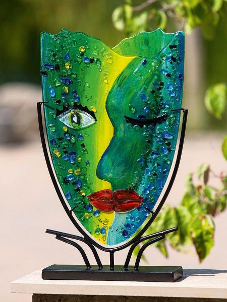 GlasArt Dekovase Face "Twinkle" grün/gelb/blau, mit bunten Dekosteinen