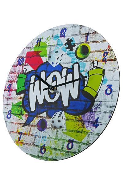 Wanduhr Street Art "Wow" mehrfarbig benötigte Batterie: 1x AA