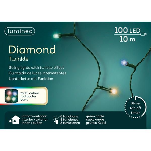 Lumineo Twinkle Diamant Kette Grün 100 LED Bunt Lichterkette 990cm Timer