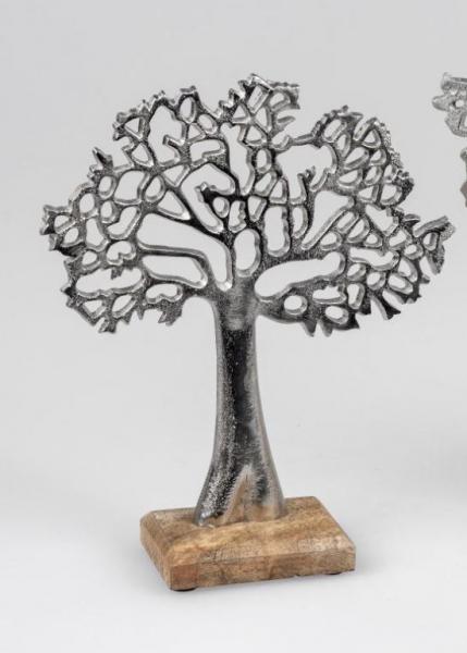 Lebens-Baum 23x27cm aus Aluminium und massivem Mangoholz-Sockel