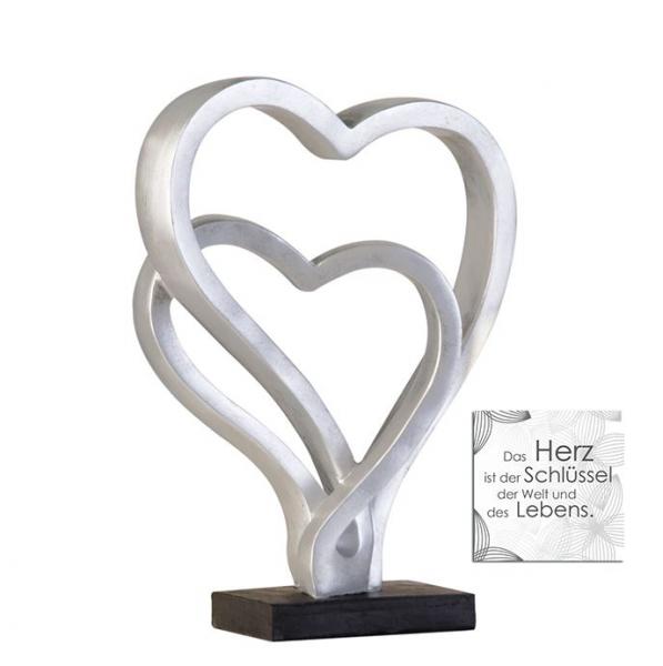Skulptur Hearts Herz aus Poly antik-silber auf schwarzer Base