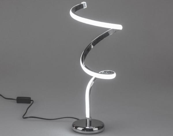 LED-Lampe Spirale auf Fuß 18x40cm aus glänzendem, silbernem Metall