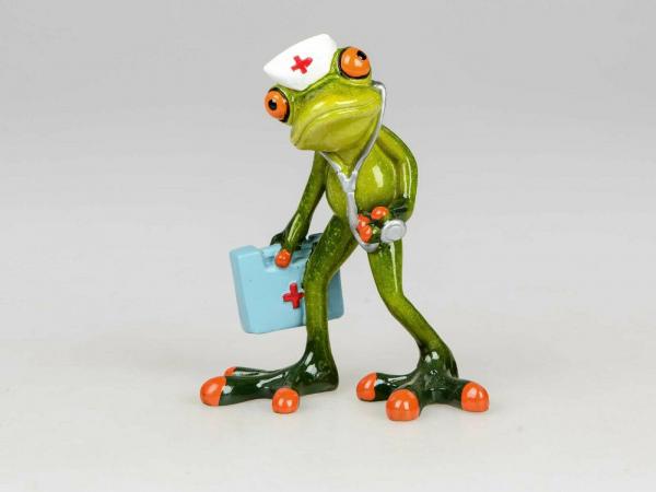 Frosch Doktor hellgrün 13cm aus Kunststein mit witzigen Details