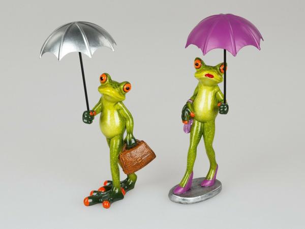 Frosch mit Schirm 16cm aus Kunststein gefertigt Stückpreis