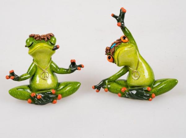 Yoga-Frosch 8cm 2sort. Kunststein mit glänzend handbemalt Stückpreis