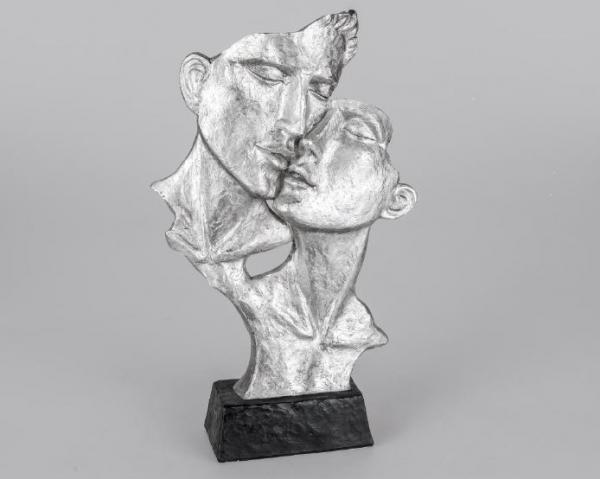Skulptur Büste Paar Objekt Maske 25x40cm silber auf Sockel a Kunststein