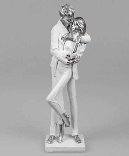 Paar stehend weiß Silber 46cm Deko-Figur aus Kunststein gefertigt